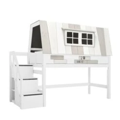 LIFETIME Halbhohes Bett Hangout Mit Treppe Weiß - Inkl. Rollrost