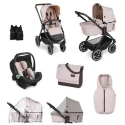 ABC Design Samba 2in1 Kinderwagen Bundle Berry Pure Mit Autositz, Wickeltasche, Fußsack Und Adapter