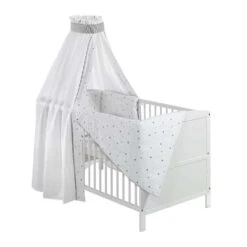 Geschäft Für Babyprodukte 6 Schardt Conny Komplettbett Weiß - 70x140 Cm Mit Ausstattung Sternchen Grau