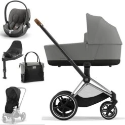 CYBEX E-PRIAM Kinderwagen Mirage Grey Bundle New Generation Inkl. 8 Zubehörartikel