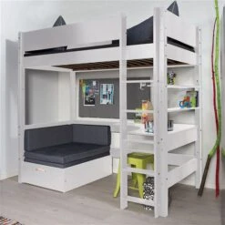 Manis-h Hochbett FENRIS 90x200 Cm, Einfarbig Mit Sofamodul - 20 Farben Wählbar