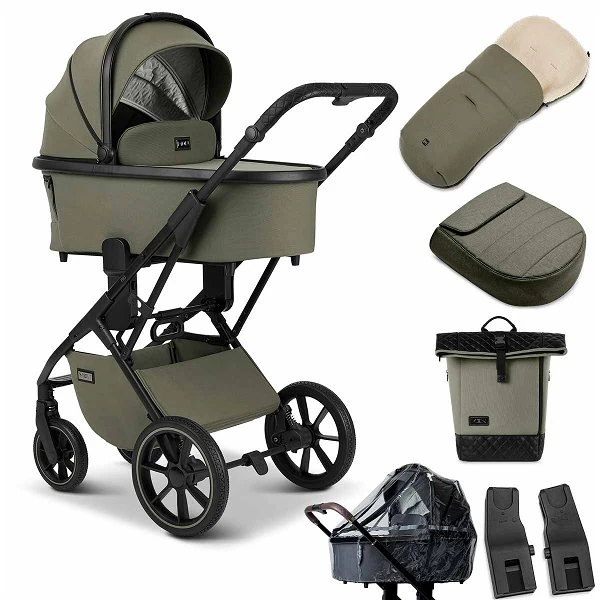 Moon Piú Kombi-Kinderwagen Moss Green/black Matt Zubehör Bundle 3 Moon Piú Kombi-Kinderwagen Moss Green/black Matt Zubehör Bundle