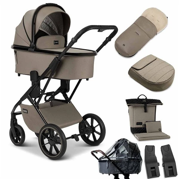 Moon Piú Kombi-Kinderwagen Mud/black Chrome Zubehör Bundle 3 Moon Piú Kombi-Kinderwagen Mud/black Chrome Zubehör Bundle