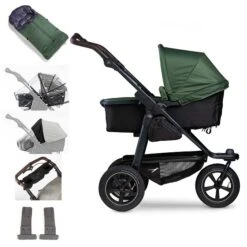 Tfk Mono 2 Kombi Kinderwagen Olive Luftrad-Set Bundle Mit Cupholder