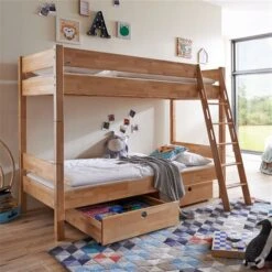Relita STEFAN Etagenbett Buche Massiv Natur Zu 2 Einzelbetten Umbaubar - Frachtfrei -Geschäft Für Babyprodukte stefan natur schubladen 1
